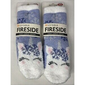 2 Sofsole FIRESIDE Cozy Lodge Socks Unicorn Purple White Youth Size 10-4 NEW